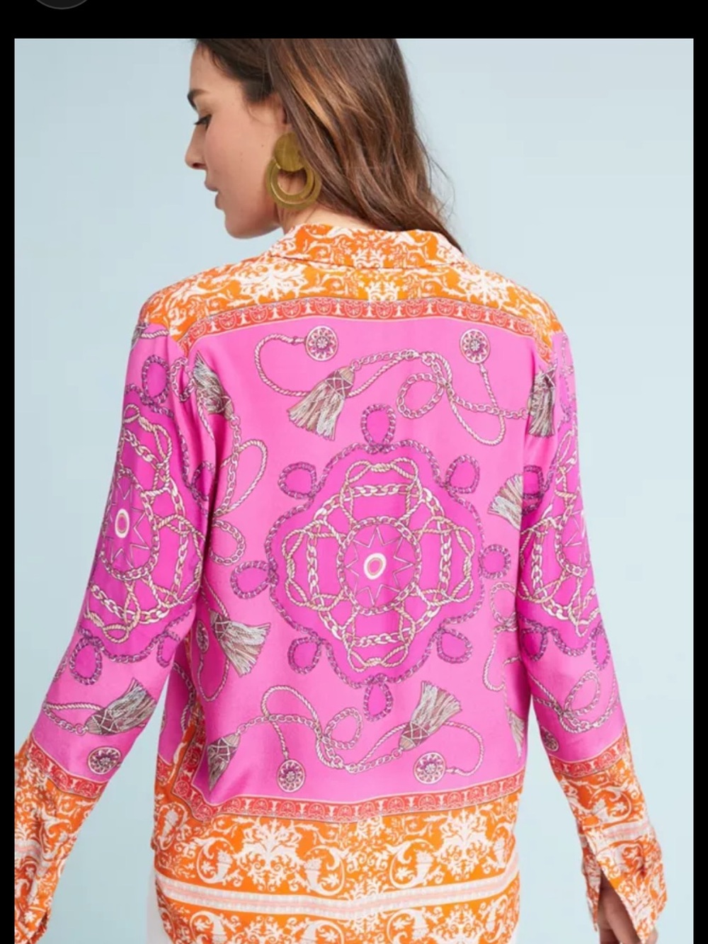 Anthropologie Maeve Potala Silk Buttondown Blouse Scarf Print - Size 6